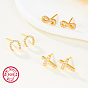 925 Sterling Silver Rhinestone Stud Earrings, Real 18K Gold Plated, with with S925 Stamp