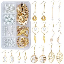SUNNYCLUE DIY Earring Making Kits, with Glass Pearl Beads, Brass Pendants & Earring Hooks, Alloy Pendants and Iron Jump Rings