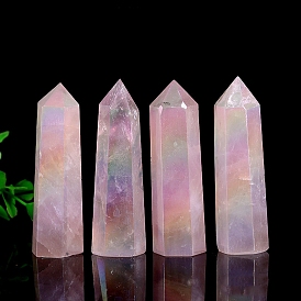 Point Tower Natural Rose Quartz Healing Stone Wands, for Reiki Chakra Meditation Therapy Decos, Hexagonal Prisms