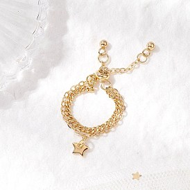 Регулируемые латунные многорядные кольца для пальцев, цепи панцирного типа и кабельные цепи кольца для женщин, со звездой прелести