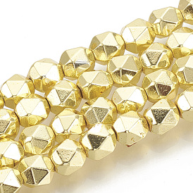 Electroplate Non-magnetic Synthetic Hematite Beads Strands, Star Cut Round Beads, Faceted