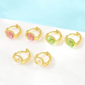 Brass Hoop Earrings, with Glass, Rack Plating, Long-Lasting Plated