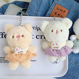 Cute Bear Plush Cotton Doll Pendant Keychain, Pendant Decorations with Alloy Findings