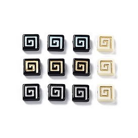 Opaque Acrylic Beads, Metal Enlaced, Square