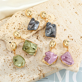 Bohemian Resin Earrings with Irregular Shapes and Candy-colored Faux Gemstones
