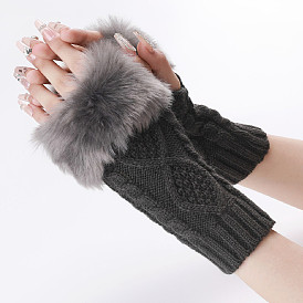 Polyacrylonitrile Fiber Yarn Knitting Fingerless Gloves, Soft Winter Warm Gloves with Thumb Hole