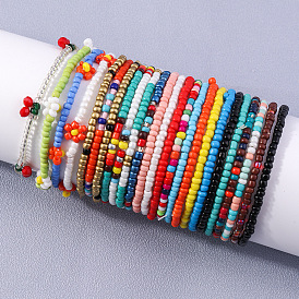 Fashion Colorful Rice Bead Bracelet - Flower Hand String Bracelet, Hand Ornament.