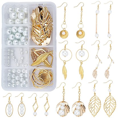 Kits de fabrication de boucles d'oreilles bricolage, avec perles nacrées en verre, pendentifs et crochets de boucles d'oreilles en laiton, pendentifs en alliage et anneaux de saut en fer