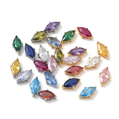 304 Stainless Steel Pave Cubic Zirconia Charms, Single Stone Charms, Horse Eye Charms, Mixed Color