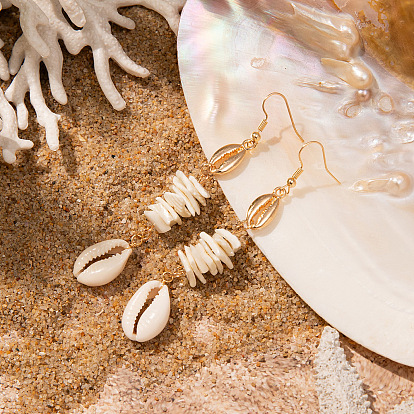 Серьги-подвески из цинкового сплава, формы раковины, cmолой, золотые