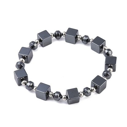 Synthetic Non-Magnetic Hematite & Brass Beaded Stretch Bracelets for Men
