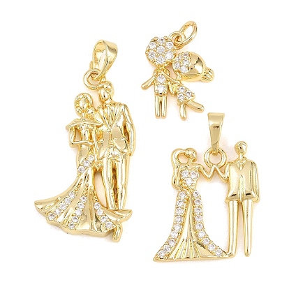 Подвески из латуни с микро-паве ко Дню святого Валентина, прозрачные циркониевые подвески, пара прелестей, без кадмия и без свинца