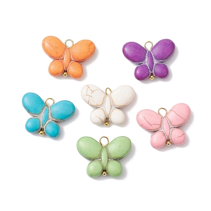 Окрашенные синтетические бирюзовые подвески, Подвески-бабочки с золотистыми латунными петлями