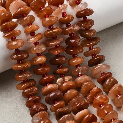 Нити бусин из натурального красного меха кролика с рутиловым кварцем, самородки, с бисером, класс А