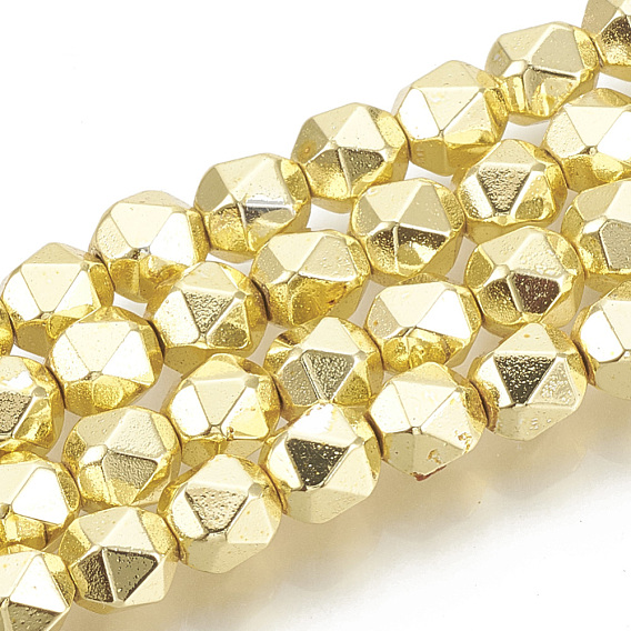 Electroplate Non-magnetic Synthetic Hematite Beads Strands, Star Cut Round Beads, Faceted