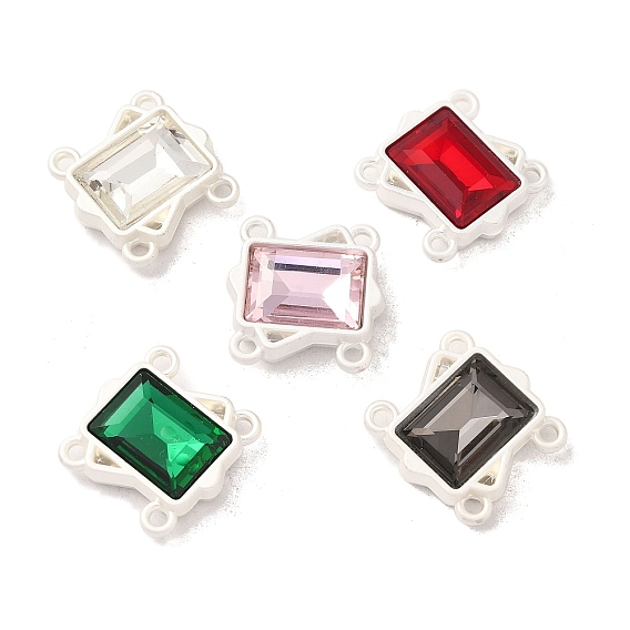 Alloy Pave Rhinestone Multi-Strand Links, 4-Hole, Rectangle, Nickel, Mixed Color