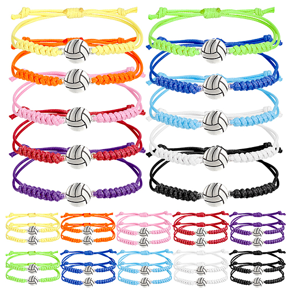 10Pcs Polyester Cord Bracelets, with Alloy Charms, Volleyball