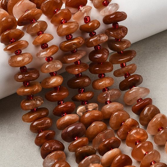 Нити бусин из натурального красного меха кролика с рутиловым кварцем, самородки, с бисером, класс А