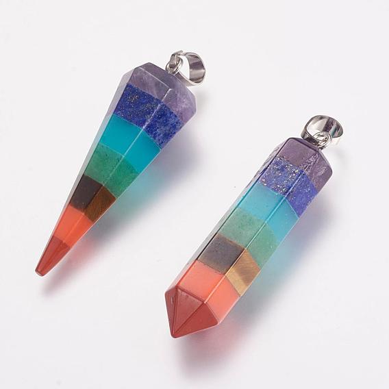 Чакра ювелирные изделия йога, природные и синтетические Gemstone подвески, латунная фурнитура с платиновым покрытием, разнообразные