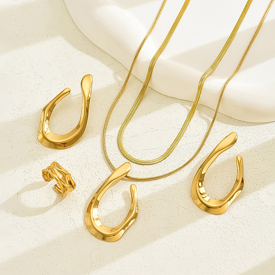Комплект украшений из нержавеющей стали с геометрическим узором для женщин, серьги и набор ожерелий и колец, простой и универсальный