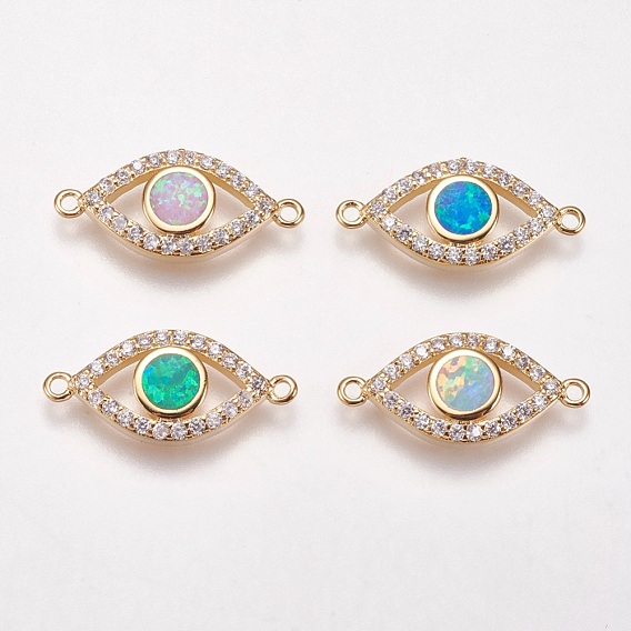 Brass Micro Pave Cubic Zirconia Links, with Synthetic Opal, Eye