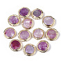 Perles de cristal de quartz naturel, bord en pâte polymère plaqué or, plat rond