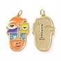 Brass Micro Pave Clear Cubic Zirconia Pendants, Real 18K Gold Plated, with Enamel and Jump Ring, Abstract Face Charms