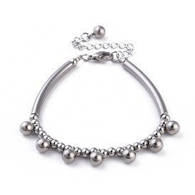 304 Stainless Steel Charm Bracelets, with Lobster Claw Clasps and Extension Chains