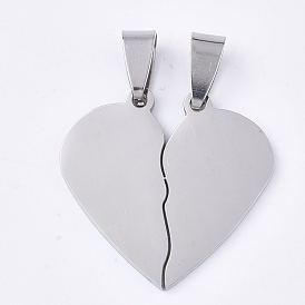 201 inoxydable pendentifs fendus en acier, pour les amoureux, coeur avec le coeur