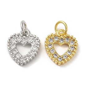 Eco-Friendly Brass Micro Pave Cubic Zirconia Pendants, with Jump Ring, Lead Free & Cadmium Free, Heart Charm
