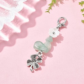 Подвесные украшения из натурального зеленого авантюрина, подвески из сплава в виде клевера и клешней лобстера для украшений сумок