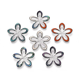 Подвески из сплава и окрашенных натуральных раковин морского ушка, , платина