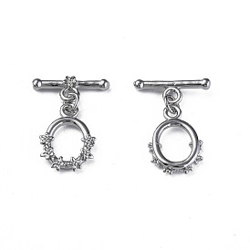 Brass Toggle Clasps, Nickel Free, Oval with Flower