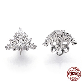 925 Sterling Silver Micro Pave Cubic Zirconia Peg Bails, Crown, For Half Drilled Beads, Nickel Free, with S925 Stamp