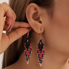 Серьги-кисточки из бисера ручной работы из богемного стекла, золотые