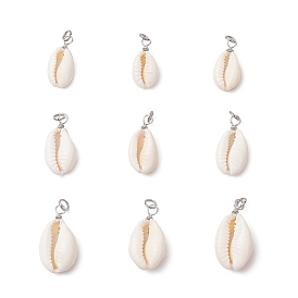 Подвески из натуральной каури, с круглыми петлями из медной ювелирной проволоки, платина