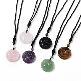 Adjustable Natural Mixed Gemstone Sailor's Knot Pendant Necklace with Nylon Cord for Women