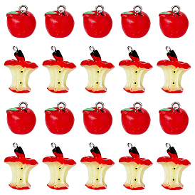 40 шт 2 стили День учителя подвески из смолы, подвески яблоко и сердцевина яблока, с платиновыми тоновыми железными петлями