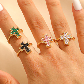 Регулируемые латунные манжеты с кубическим цирконием и паве для женщин, крестик, золотые