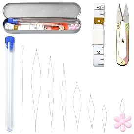 Наборы инструментов для ювелирных изделий, включая иглу для бисероплетения с большим ушком из углеродистой стали, длинные прямые нитки для вышивания, швейные ножницы, мягкую сантиметровую ленту и игольные устройства
