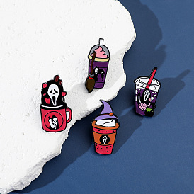 Creative Personality Funny Halloween Ghost Face Brooch Scream Ice Cream Drink Cup Badge Halloween Accessories