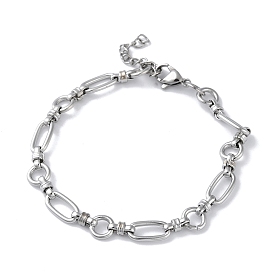 304 Stainless Steel Oval & Ring Link Chain Bracelets for Women