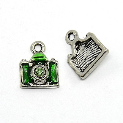 Камеры античный серебряный тон эмали сплава прелести, со стразами, 5x12x6 мм, отверстие : 1.5 мм