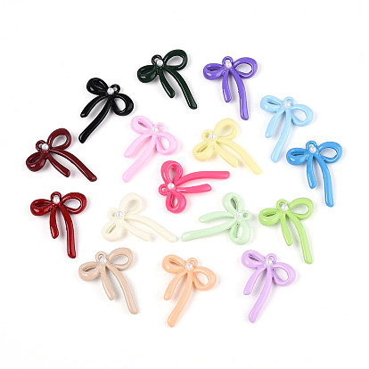 Подвески из окрашенного распылением сплава и искусственного жемчуга ABS, бантом, без кадмия, без никеля и без свинца