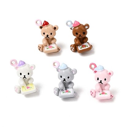Alloy Enamel Pendants, Bear with Palette Charms