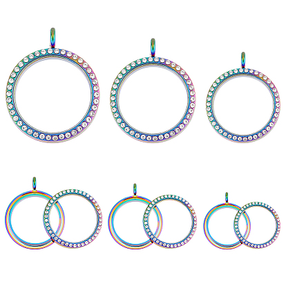 3шт 3 стили сплав хрустальные стразы медальоны подвески, двойные стороны со стеклом, аксессуары для изготовления ювелирных кулонов своими руками, плоско-круглые