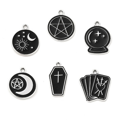 Подвески из эмали и сплава, платина, плоский круглый/игральные карты/книга/гроб/шарм из хрусталя