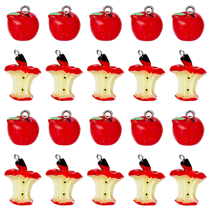 40 шт 2 стили День учителя подвески из смолы, подвески яблоко и сердцевина яблока, с платиновыми тоновыми железными петлями
