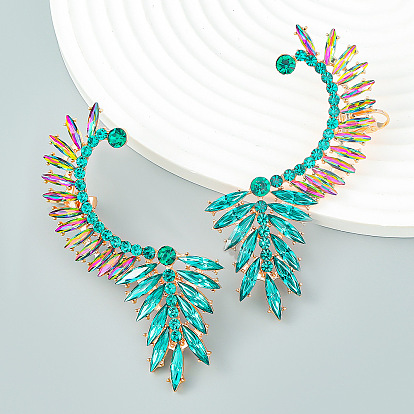 Sparkling Half Moon Earrings with Colorful Gems - Fashionable Alloy Studs and Clips for Women