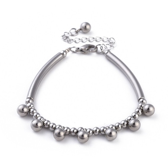 304 Stainless Steel Charm Bracelets, with Lobster Claw Clasps and Extension Chains